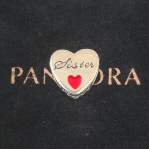 Pandora Sister Heart Charm Bead with Red Enamel S925 Silver